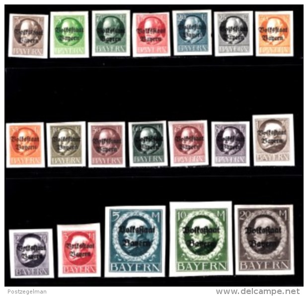 BAYERN, 1919, Mint Hinged Stamp(s) , Ludwig III, Overprint, M116=135,  Scan 15164,  19 Values, Not Cpl. - Other & Unclassified