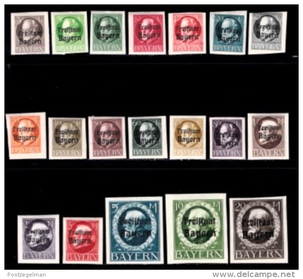 BAYERN, 1919, Unused Stamp(s) , Ludwig III, Overprint, M152-170,  Scan 15167,  19 Values, Cpl. - Mint