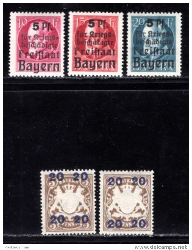 BAYERN, 1919, Unused Stamp(s) , Ludwig III, Overprint, M171-173+177,  Scan 15168,  5 Values, - Mint