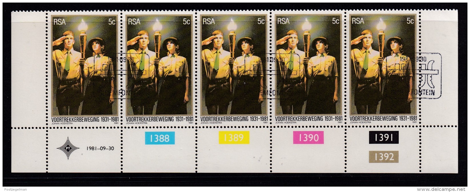 SOUTH AFRICA, 1981, Cancelled To Order Stamps, 1 Control Strip Of 5, Voortrekker Movement,  SA 507 - Used Stamps