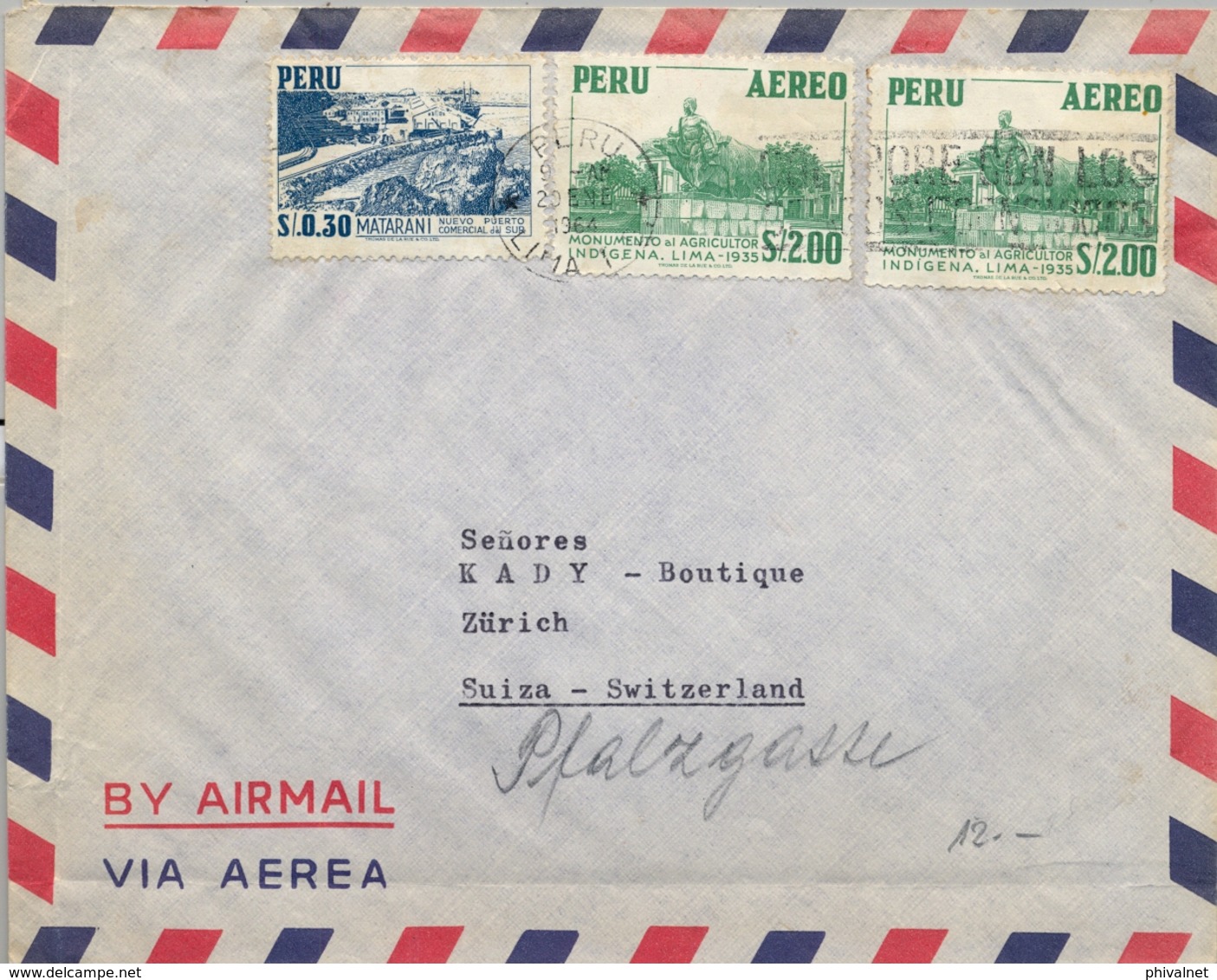 1964 , PERÚ , CORREO AÉREO , SOBRE CIRCULADO , LIMA - ZÜRICH - Perù