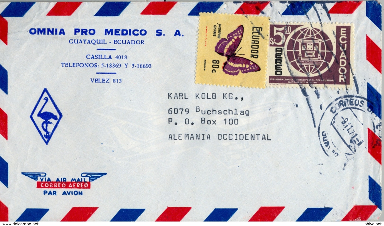 1971 , ECUADOR , CORREO AÉREO , SOBRE CIRCULADO , GUAYAQUIL - BUCHSCHLAG - Equateur