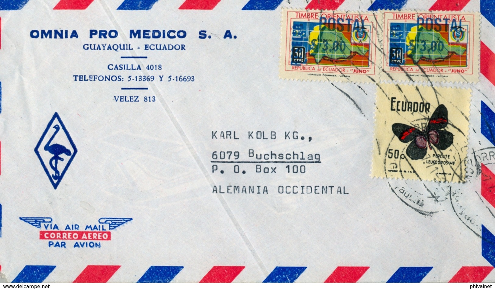 1971 , ECUADOR , CORREO AÉREO , SOBRE CIRCULADO , GUAYAQUIL - BUCHSCHLAG - Equateur