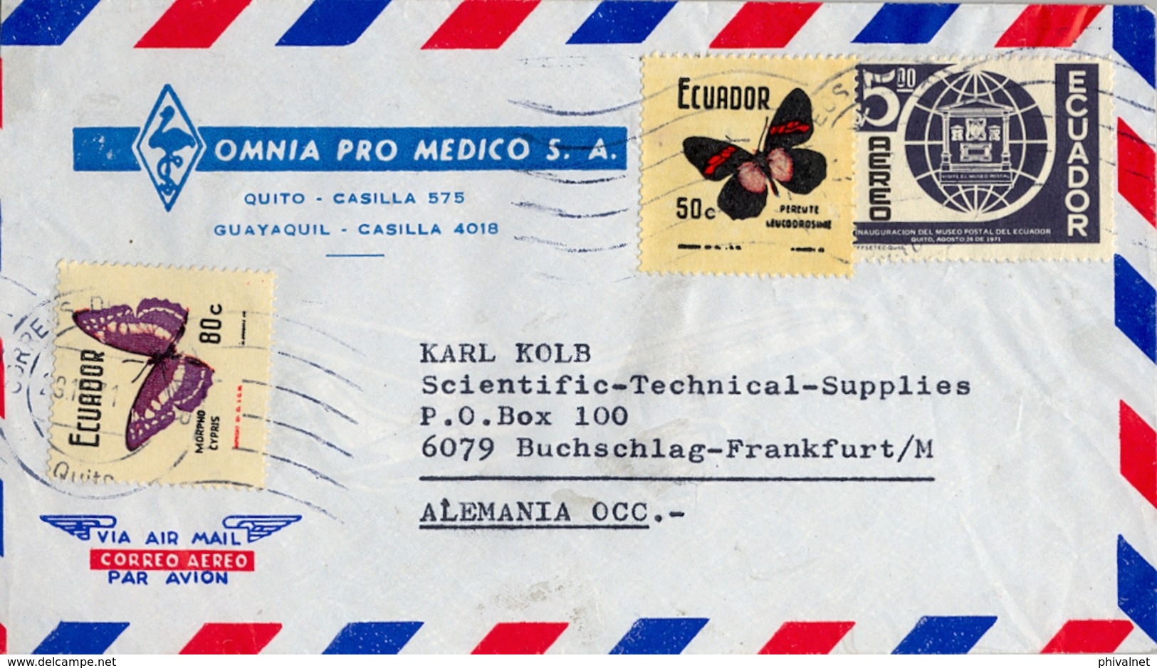 1971 , ECUADOR , CORREO AÉREO , SOBRE CIRCULADO , QUITO - BUCHSCHLAG - Ecuador