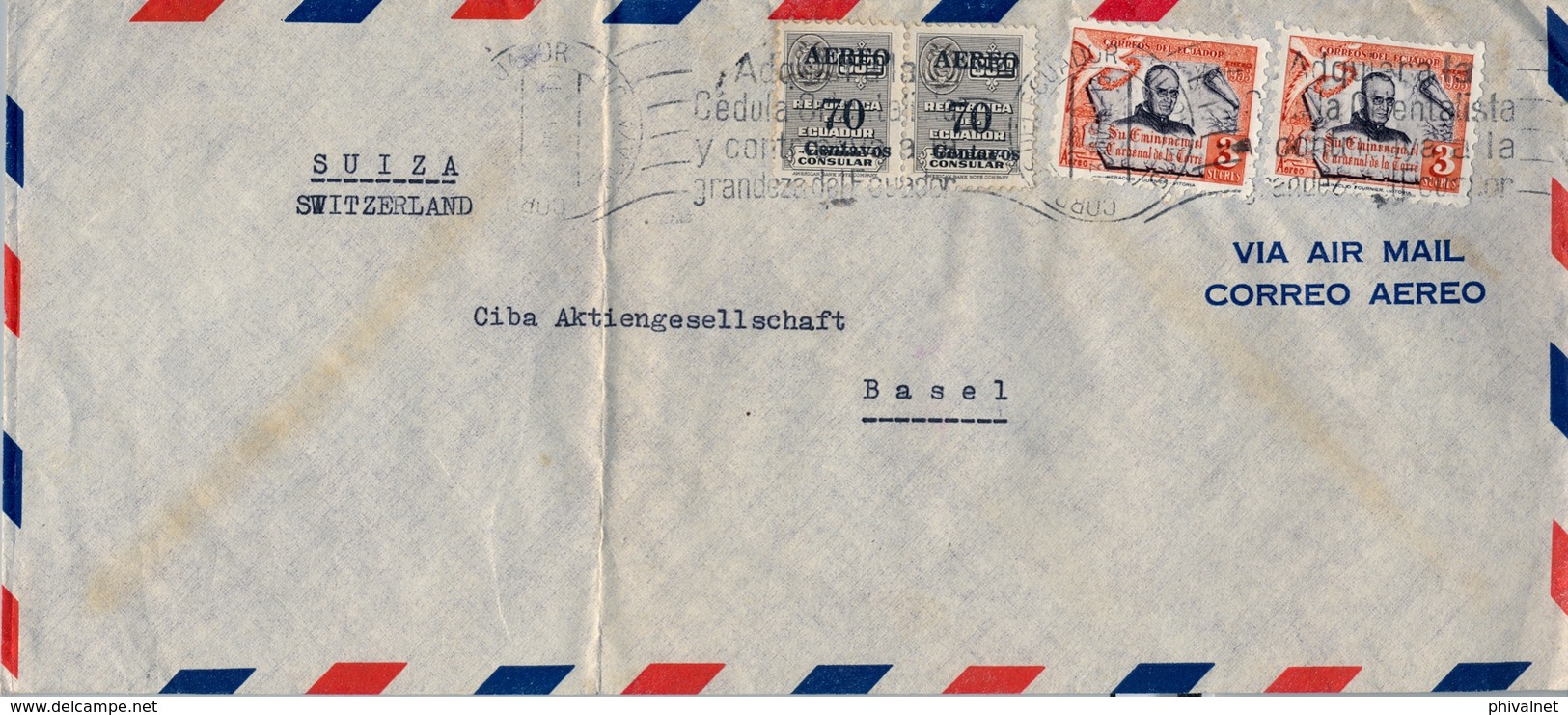 ECUADOR , CORREO AÉREO , SOBRE CIRCULADO , GUAYAQUIL - BASILEA - Ecuador