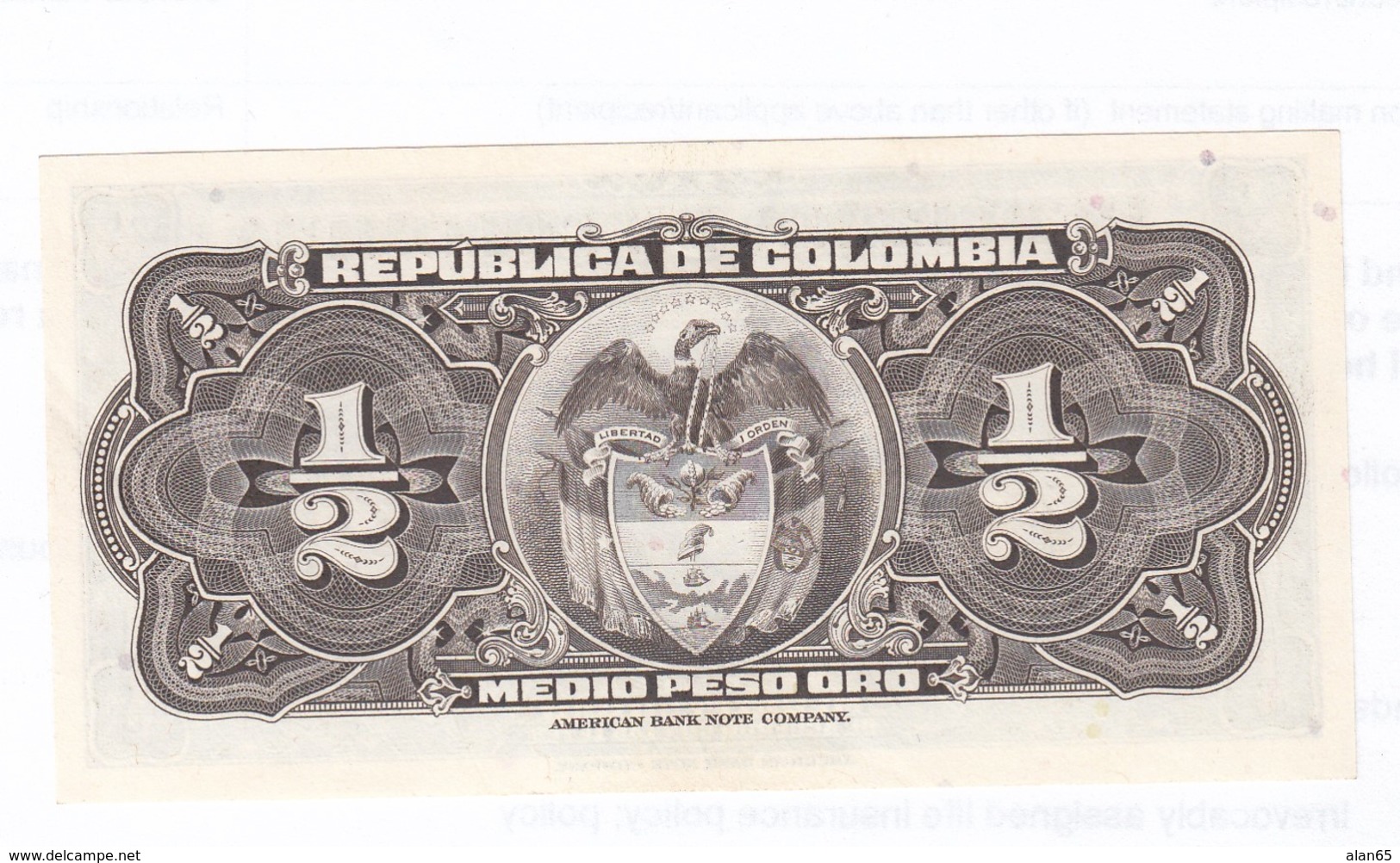 Colombia  #345a 1/2 Peso Oro, Prefix A 16.1.1948 Issue Banknote - Colombia