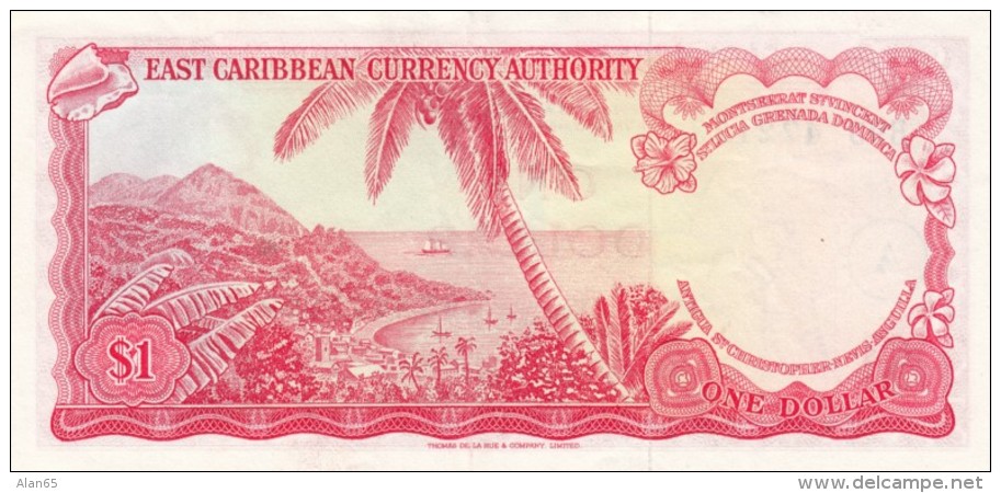 East Caribbean Currency Authority  #13h 1 Dollar, 'A' In Circle Over-print, 1965 Issue Banknote - East Carribeans