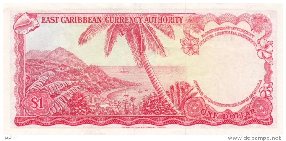 East Caribbean Currency Authority  #13h 1 Dollar, 'A' In Circle Over-print, 1965 Issue Banknote - Caraïbes Orientales