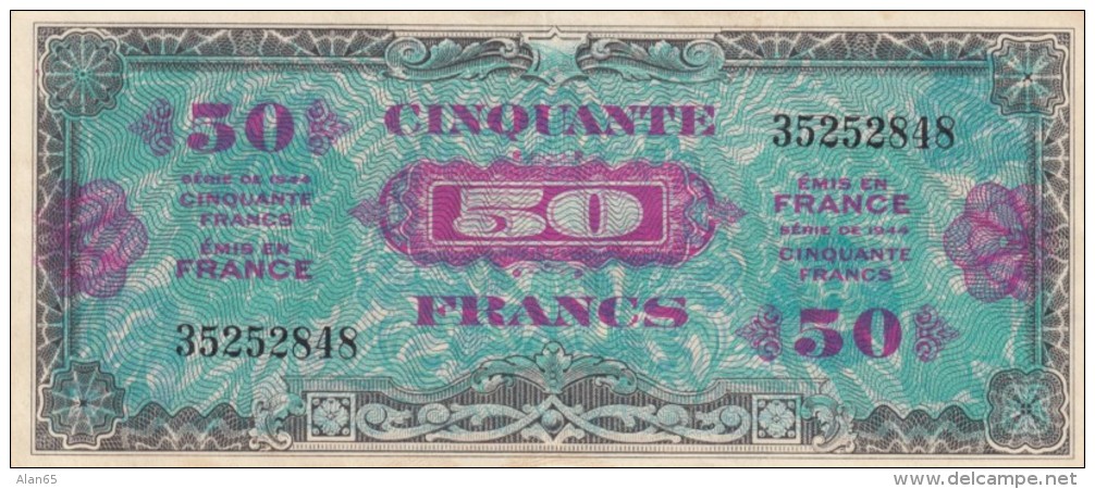 France  #117 50 Franc 1944 Allied Military Currency Issue Banknote - 1944 Flag/France
