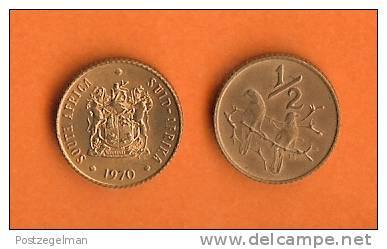 SOUTH AFRICA 1970 Coat Of Arms/Sparrow 1/2 Cent Bronze KM81 - South Africa