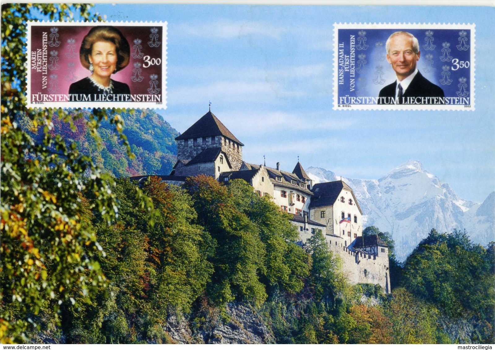 LIECHTENSTEIN  Castello E Francobolli Con I Reali (stampati, Non Applicati) A - Liechtenstein