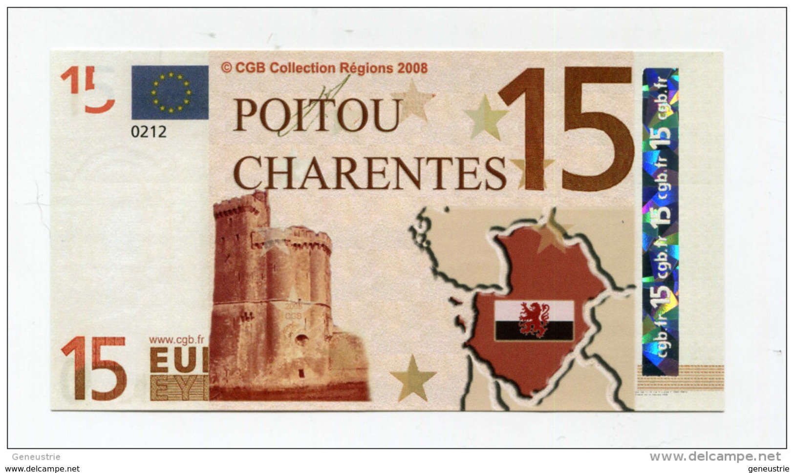 Billet De Banque 15 Euros "Poitou - Charentes" 2008 - CGB - Billet Fictif De Fantaisie 15€ - Banknote - Fictifs & Spécimens