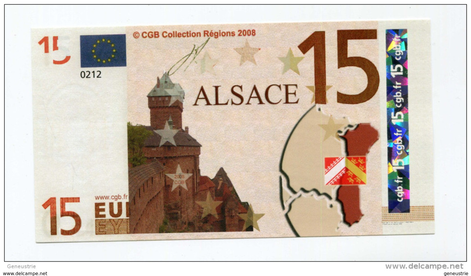 Billet De Banque 15 Euros "Alsace" 2008 - CGB - Billet Fictif De Fantaisie 15€ - Banknote - Altri & Non Classificati