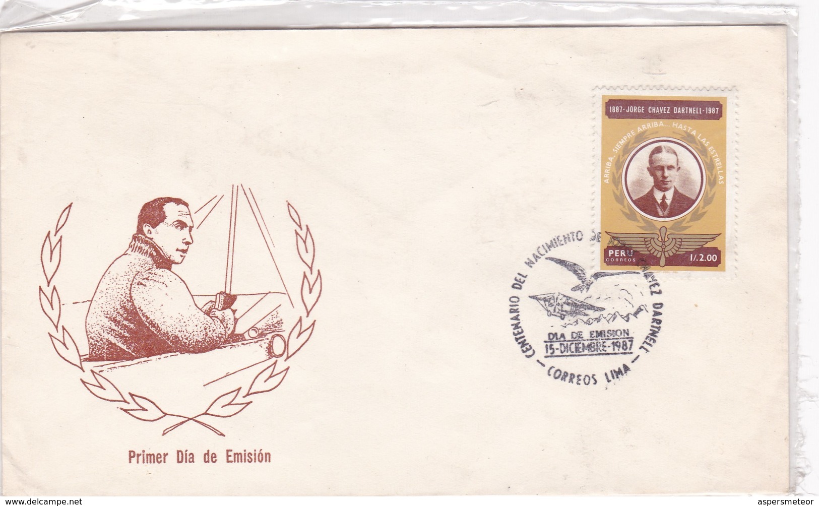 CENTENARIO DEL NACIMIENTO DE JORGE CHAVEZ DARTNELL. FDC. AÑO 1987. PERU- BLEUP - Peru