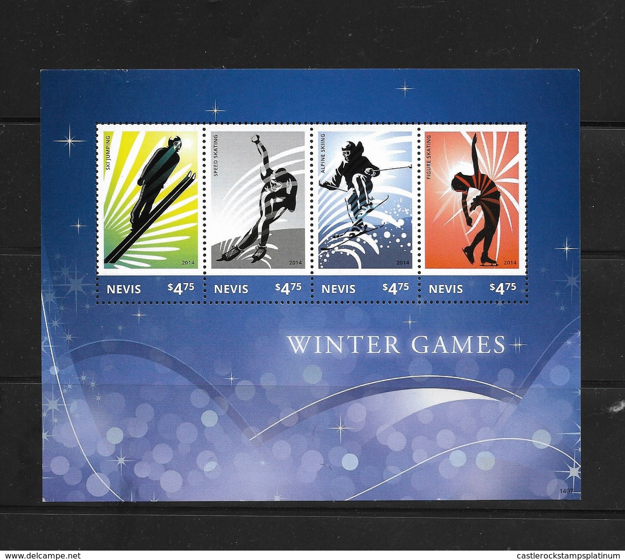 O) 2014 NEVIS, SPORTS -WINTER GAMES - SKI JUMP-SPEED SKATING-ALPINE SKING-FIGURE SKATING-MNH - America (Other)