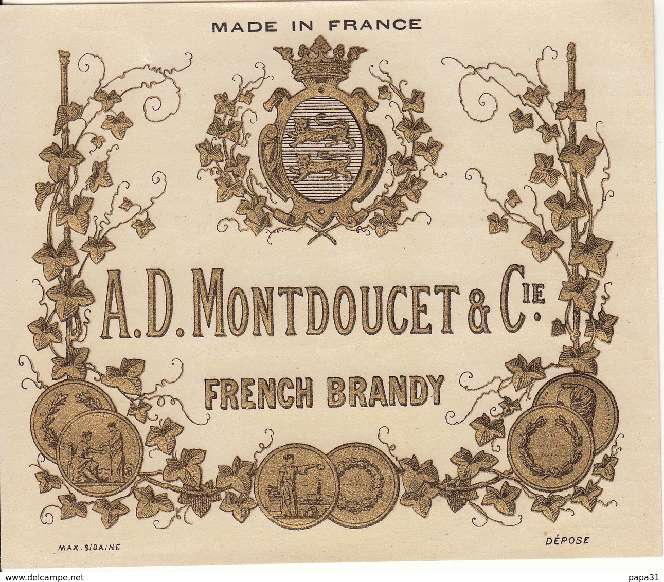 Etiquette  FRENCH BRANDY  A.D. MONDOUCET & Cie - Whisky