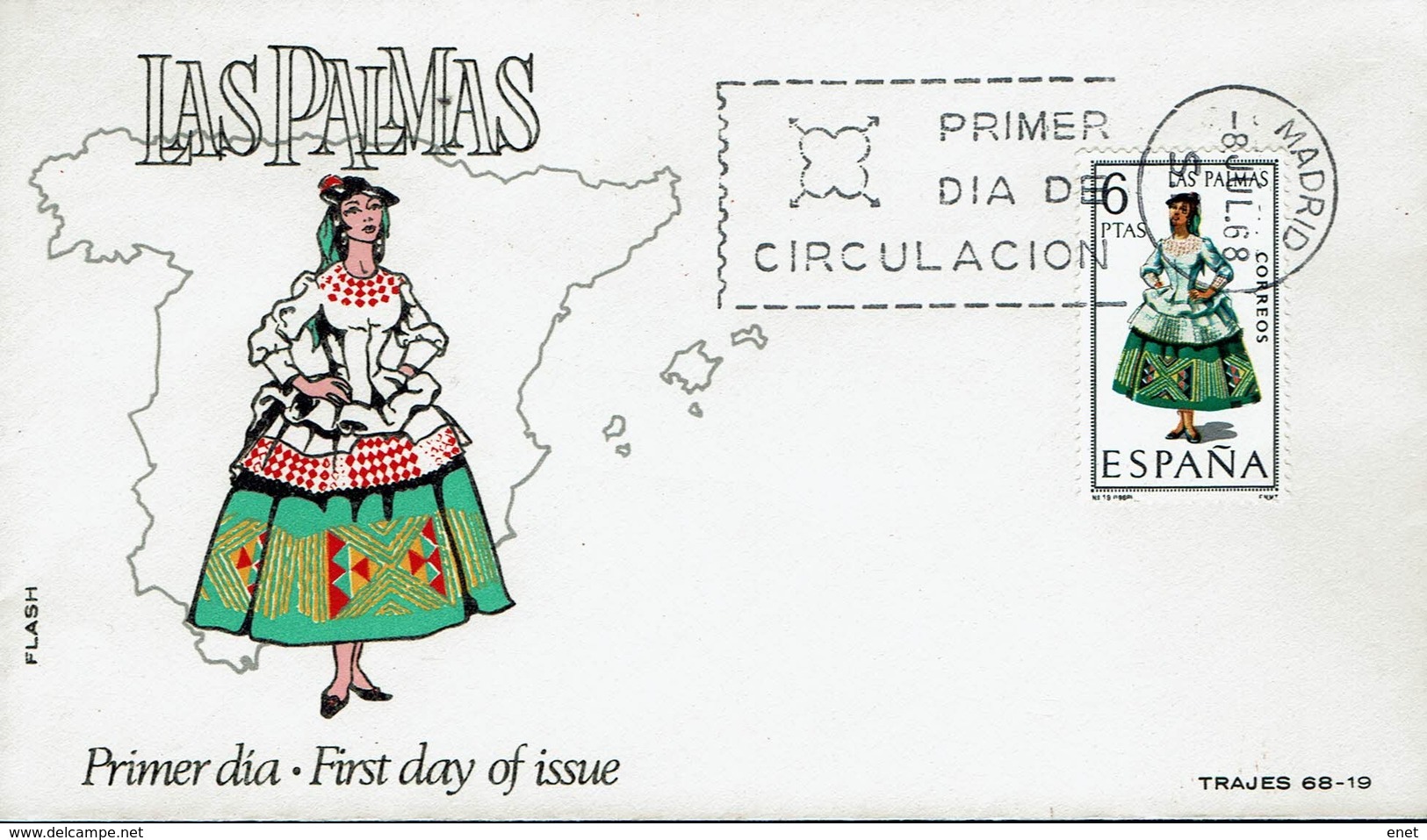 Spanien Espana Spain 1968 - Trachten: Las Palmas (Kanarische Inseln) - MiNr 1764 FDC - Kostüme