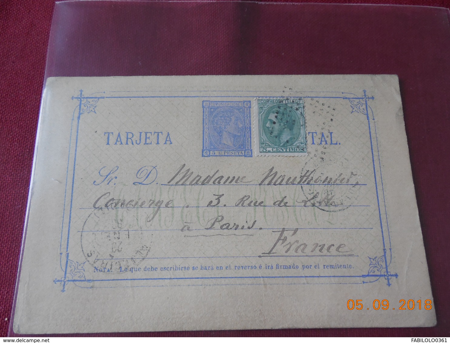 Carte Entier Postal D Espagne De 1880 Avec Supplement Timbre En Provenance D Algeciras - Storia Postale