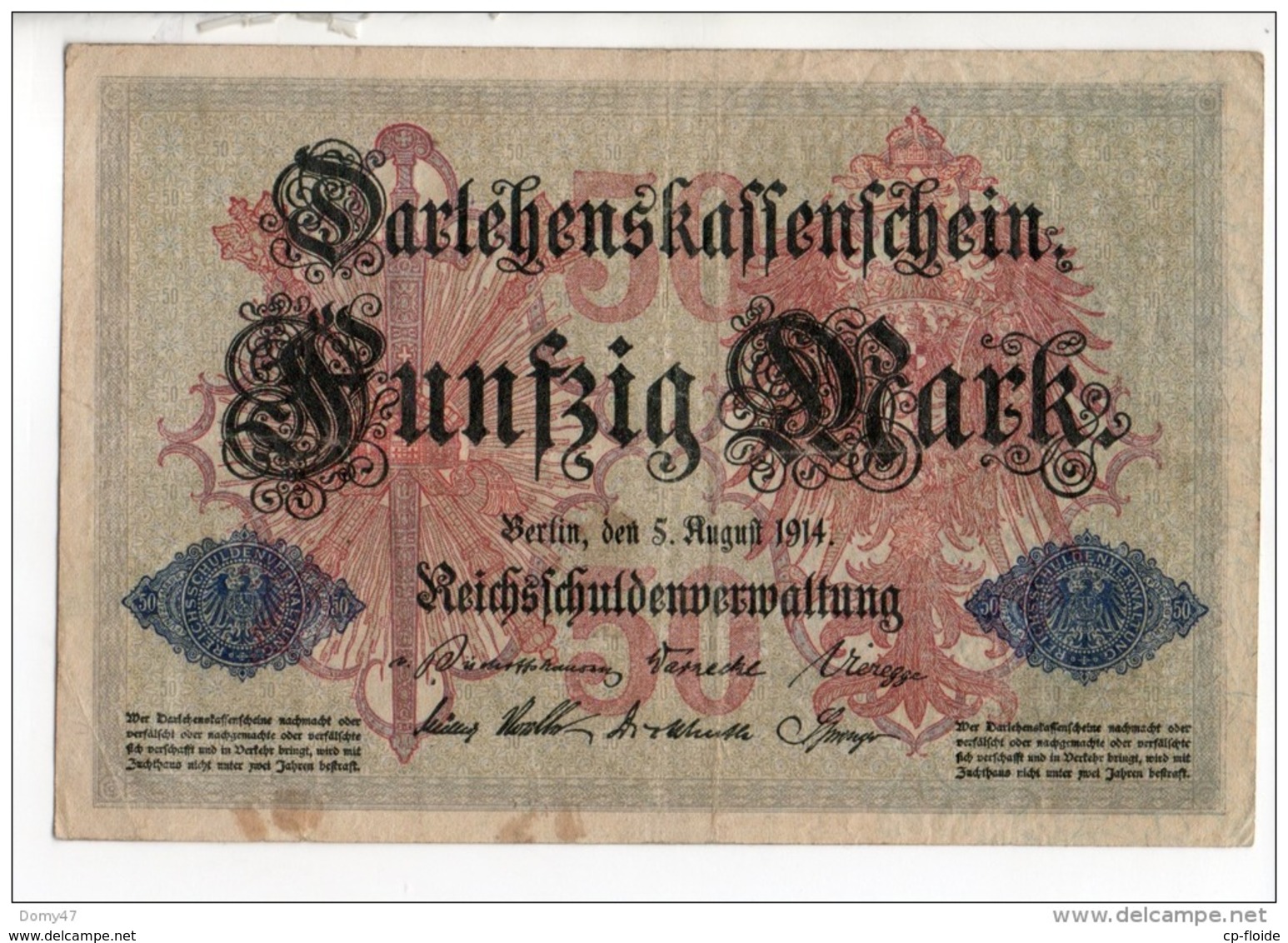 ALLEMAGNE . 50 MARK TYPE 1914 - Réf. N°10773 - - 50 Mark