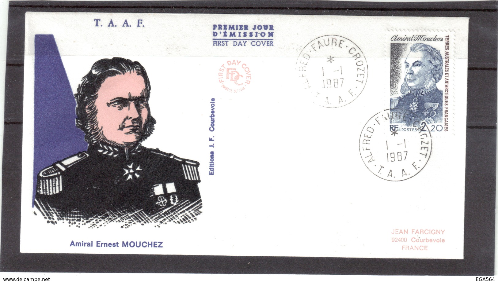 E23 - PO128 Du 1.1.1987 CROZET Sur FDC Illustrée " Amiral Ernest MOUCHEZ " - Lettres & Documents