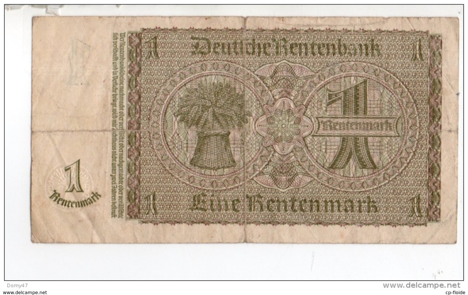 ALLEMAGNE . 1 EINE RENTENMARK . N° F 10557517 - Réf. N°10752 - - 1 Rentenmark