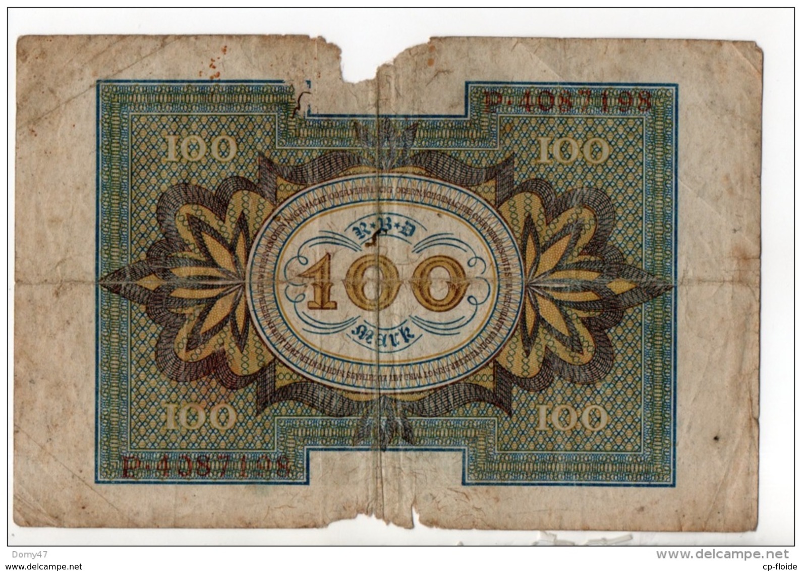 ALLEMAGNE . REICHSBANKNOTE 100 HUNDERT MARK - Réf. N°10750 - - 100 Mark