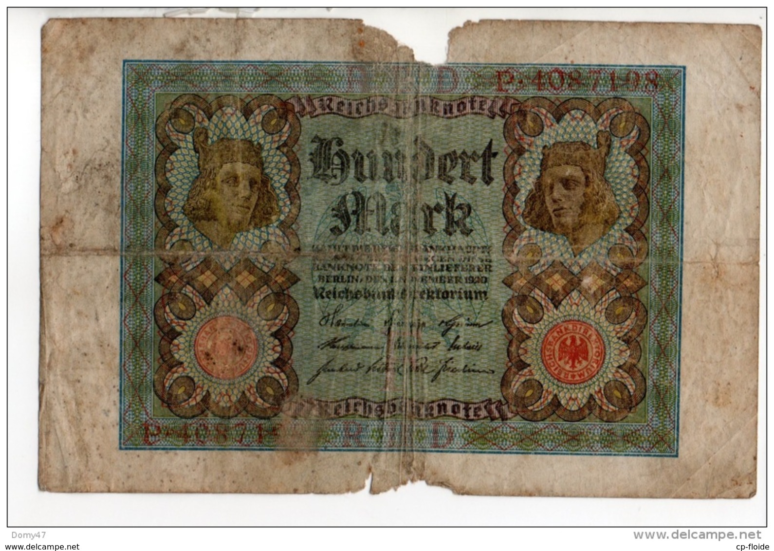 ALLEMAGNE . REICHSBANKNOTE 100 HUNDERT MARK - Réf. N°10750 - - 100 Mark