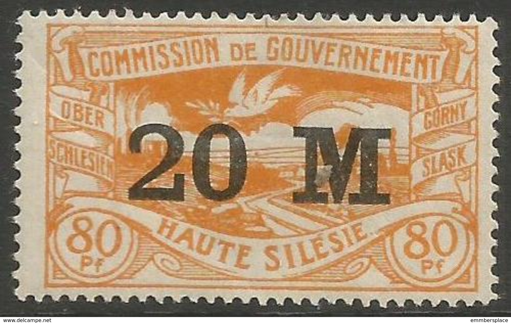 Upper Silesia - 1922 Silesian Landscape Surcharge 20m/80pf MH - Other & Unclassified