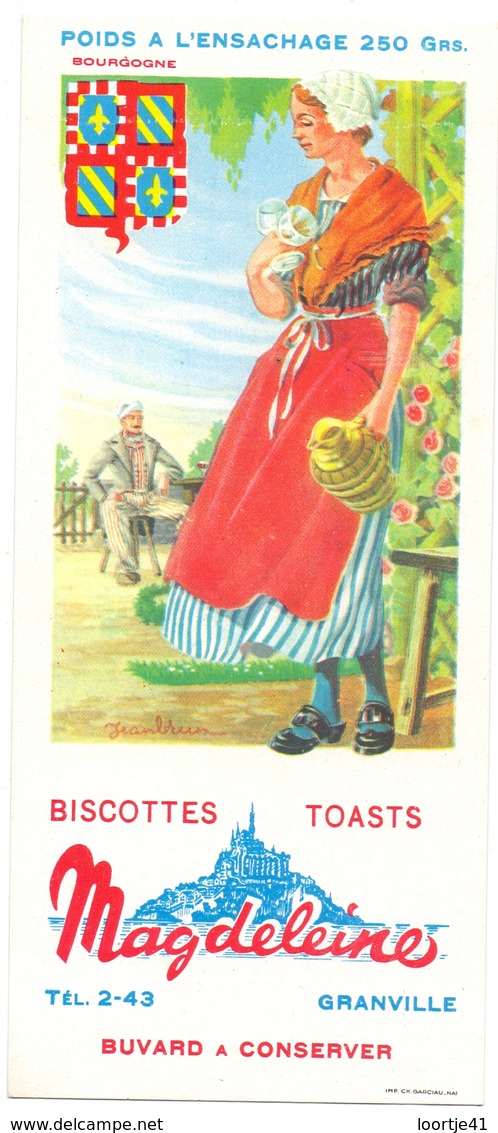 Vloeipapier Buvard Biscottes Toats Magdeleine - Granville - Illustr Jean Brun - Bourgogne - Sucreries & Gâteaux