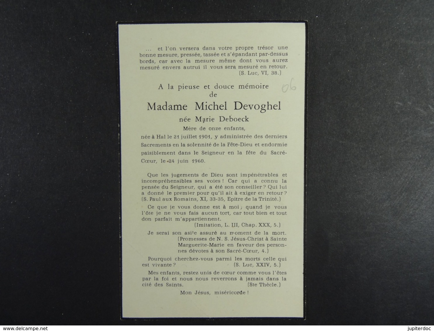 Marie Debroeck épse Devoghel Hal 1901 1960 /06/ - Images Religieuses