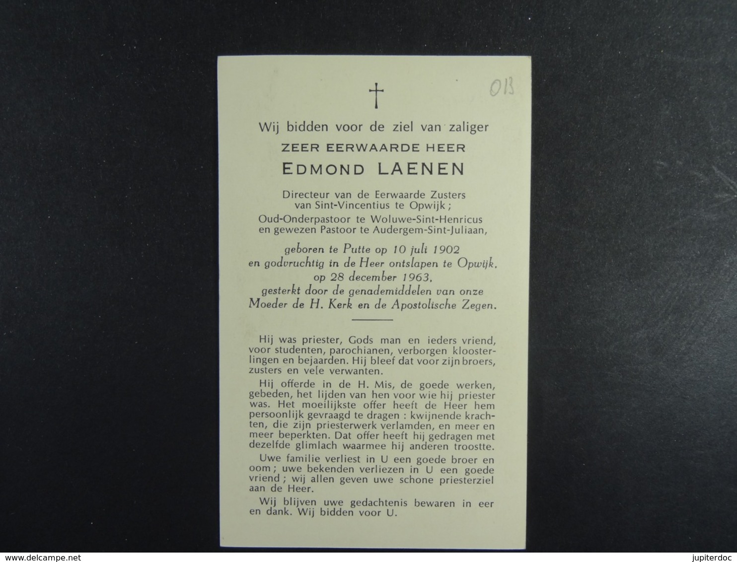 Zeer Eerwarden Heer Edmond Laenen Putte 1902 Opwijk 1963 /013/ - Images Religieuses