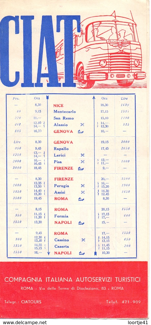 Brochure Dépliant - Horaire Timetable Orario - Autobus CIAT - Roma - La Route De La Méditérranée - 1949 - Europe