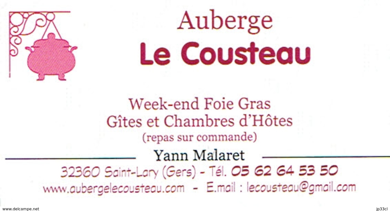 Foie Gras Carte De Visite De L'Auberge Le Cousteau, Yann Malaret, Saint-Lary (Gers) - Visitekaartjes