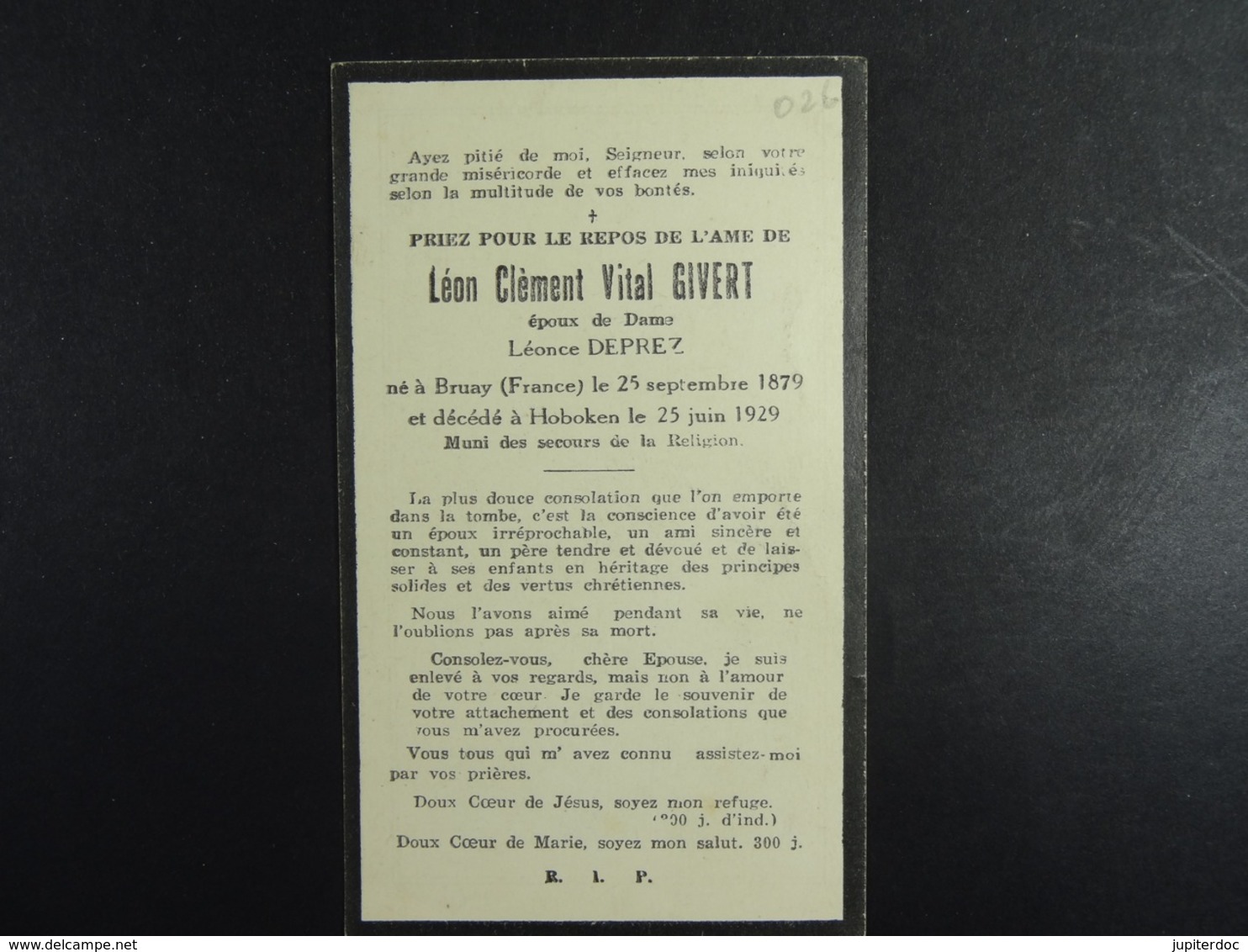 Léon Givert épx Deprez Bruay (France) Hoboken 1929 /026/ - Images Religieuses