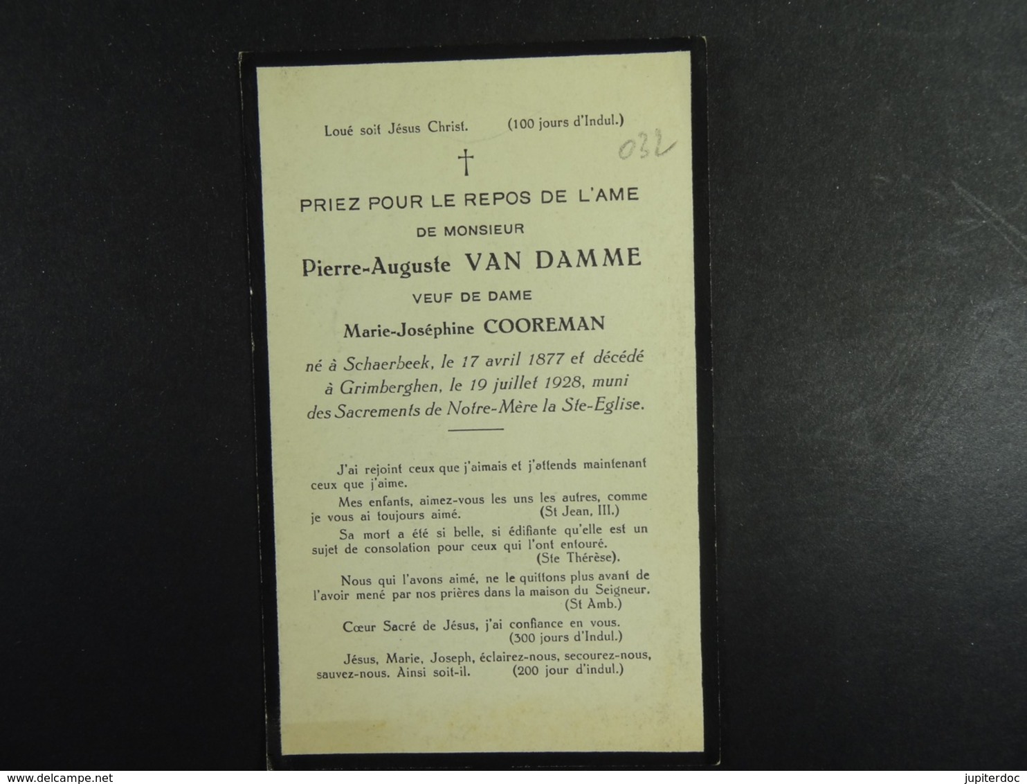 Pierre Van Damme Vf Cooreman Schaerbeek 1877 Grimbergen 1928 /032/ - Images Religieuses