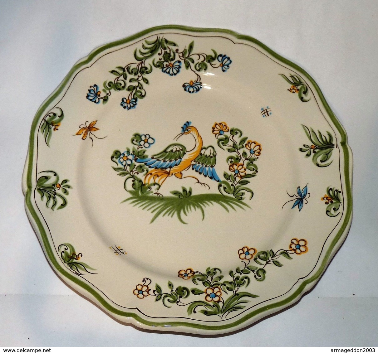 ASSIETTE MOUSTIERS TRADITION OISEAU FANTASTIQUE FAIT MAIN TBE - Moustiers (FRA)