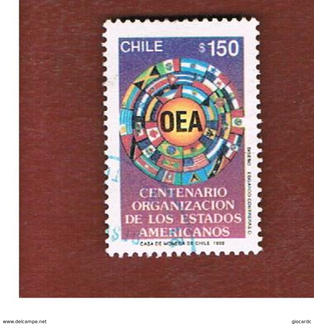 CILE (CHILE)  - SG 1299 -    1990   CENTENARY ORGANIZ. AMERICAN STATE OSA                                  -     USED ° - Cile