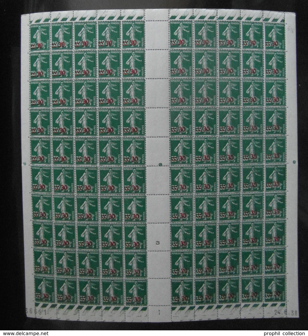 FEUILLE De 100 TIMBRES " SEMEUSE CAMÉE " N° 476 NEUF ** Avec COIN DATÉ 24-8-38 (1938) - Feuilles Complètes