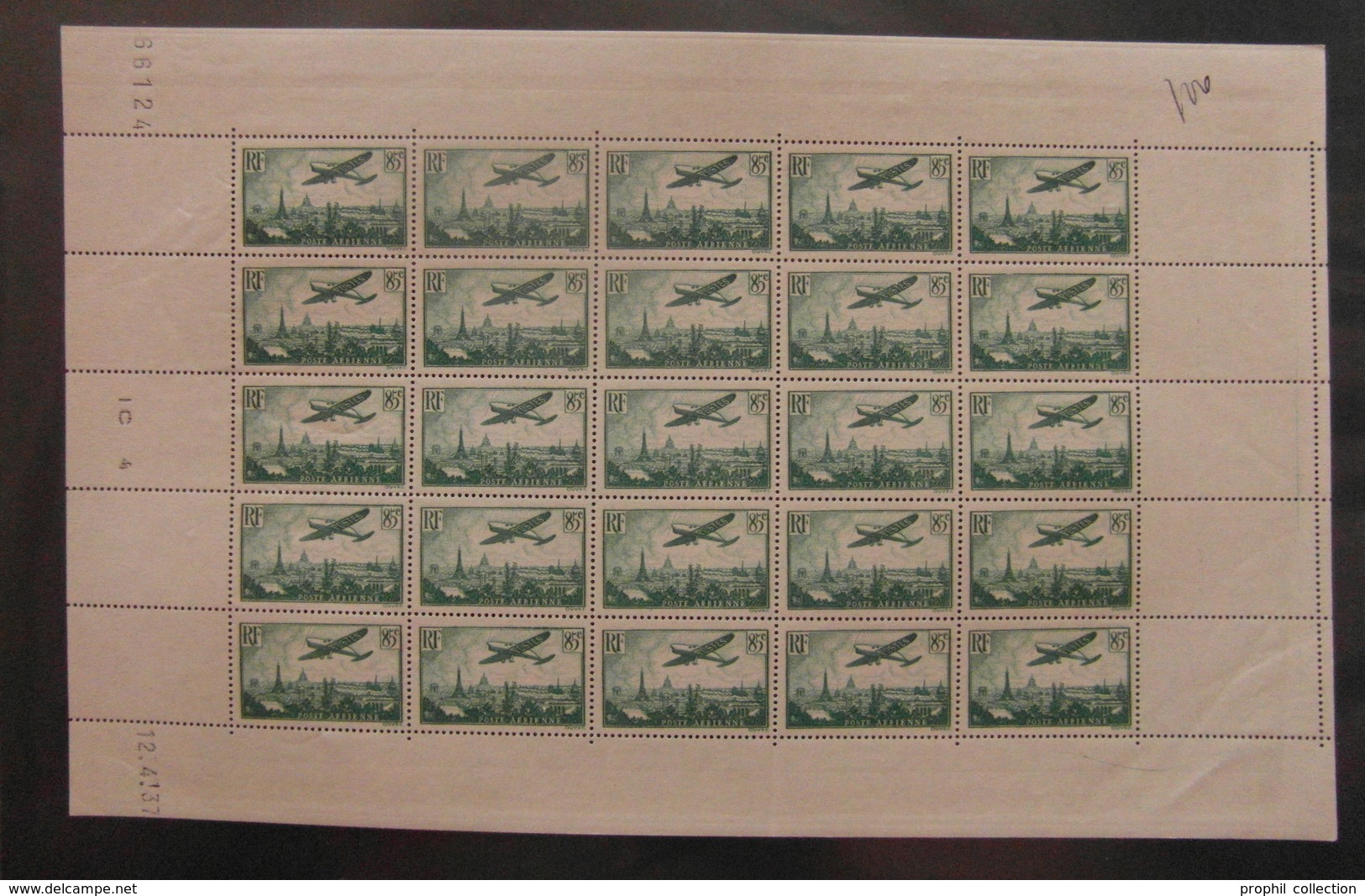 FEUILLE COMPLETE De 25 TIMBRES POSTE AERIENNE PA N° 8 NEUF ** Avec COIN DATÉ 1937 - Feuilles Complètes