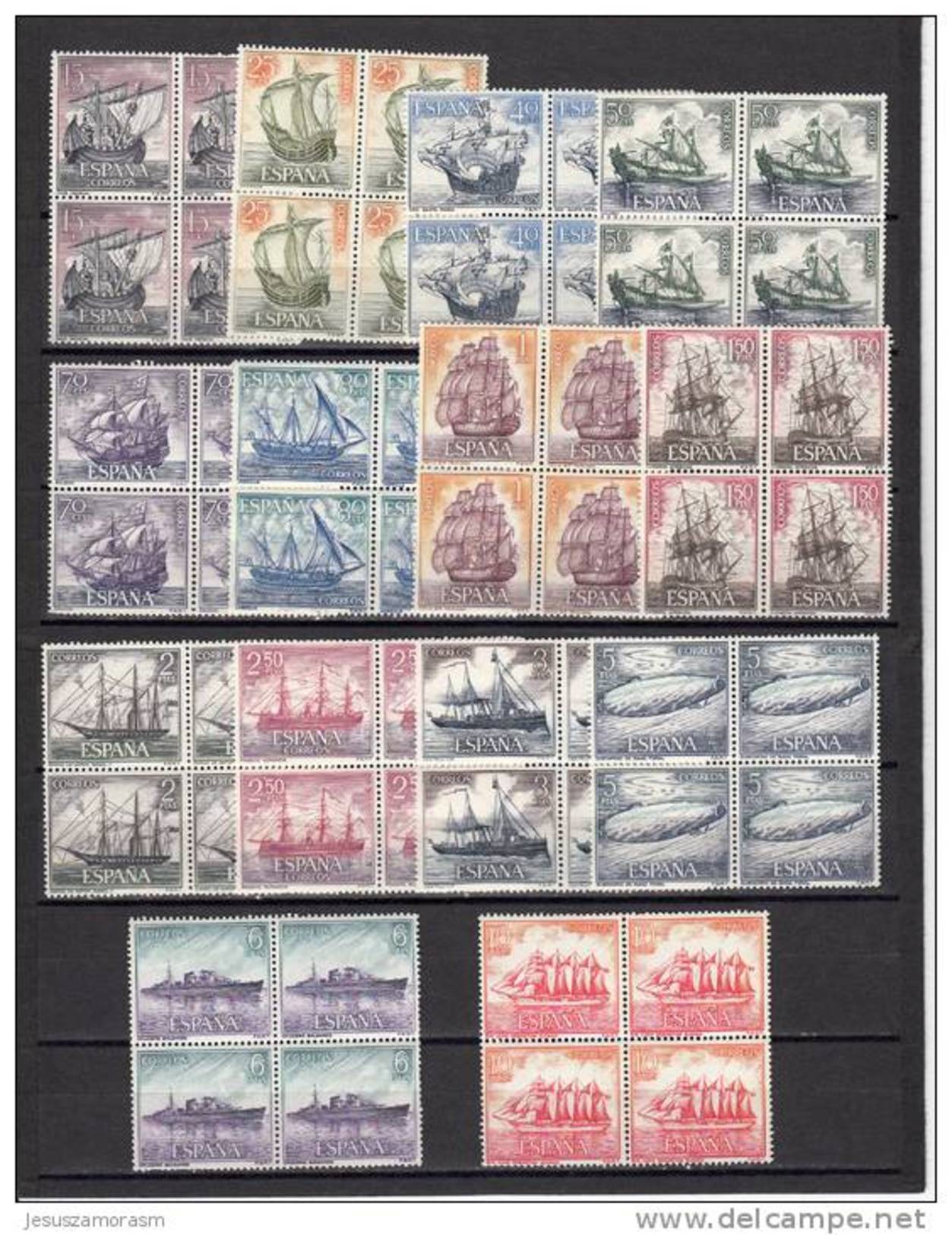 España Nº 1599 Al 1612 En Bloque De Cuatro - Unused Stamps
