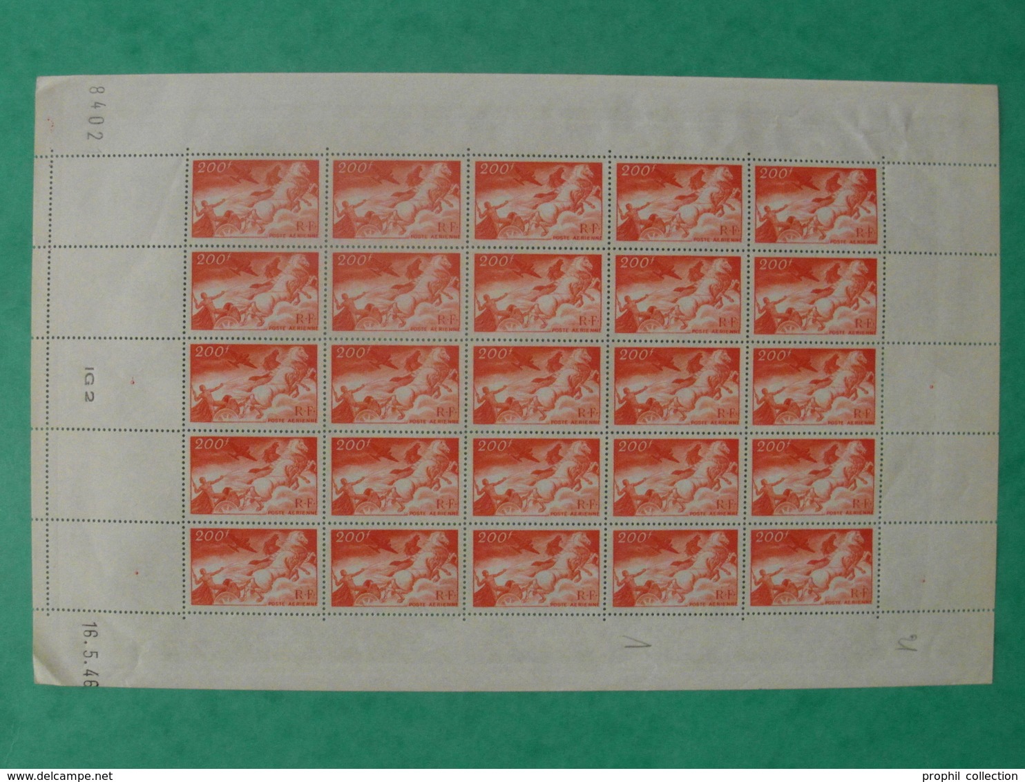 FEUILLE COMPLETE NEUF ** De 25 TIMBRES POSTE AERIENNE PA N° 19 SÉRIE MYTHOLOGIQUE 1946 1947 PA - Ganze Bögen