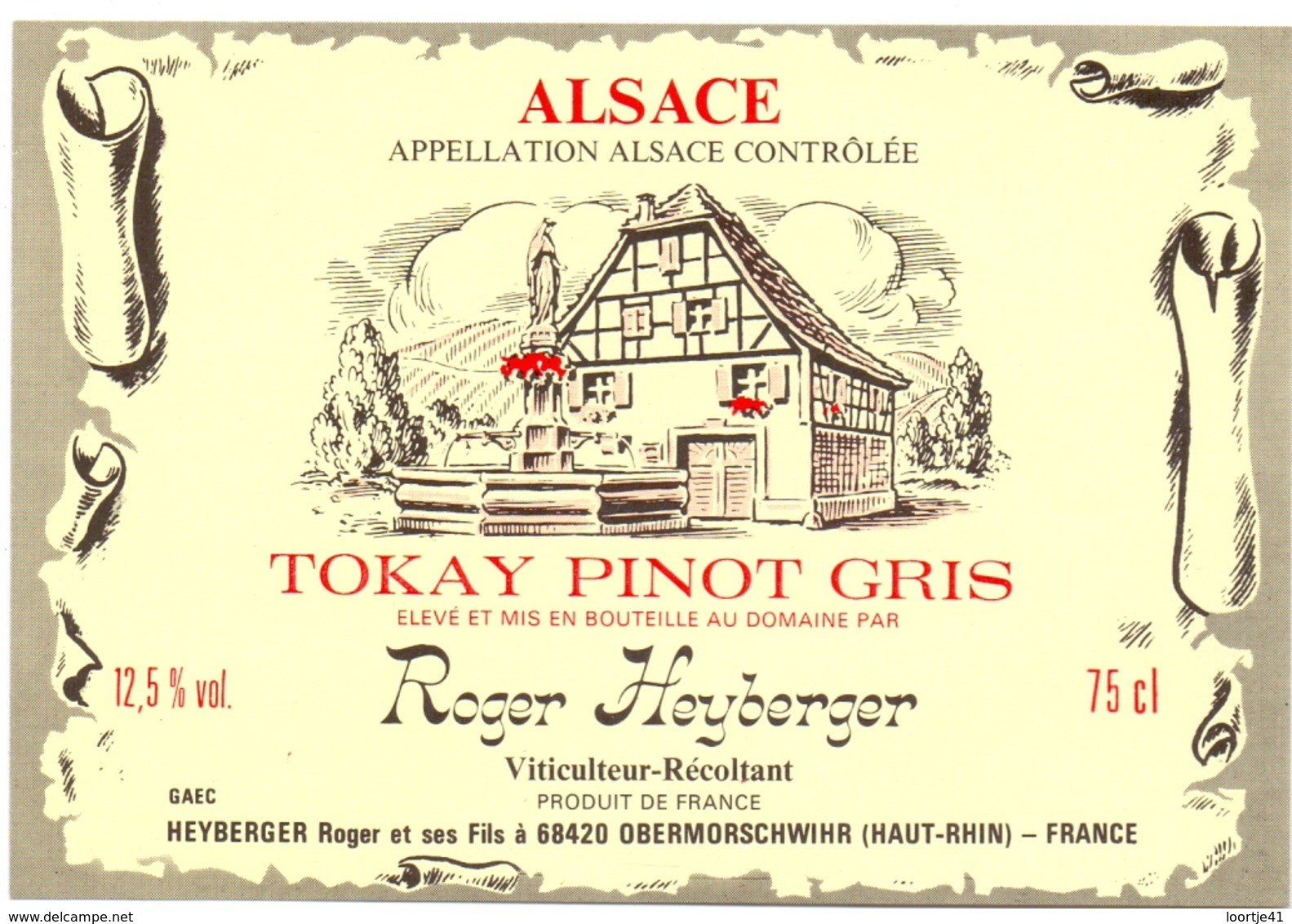 Etiket Etiquette - Vin - Wijn - Alsace  - Tokay Pinot Gris - Roger Heyberger - Obermorschwihr - Gewurztraminer