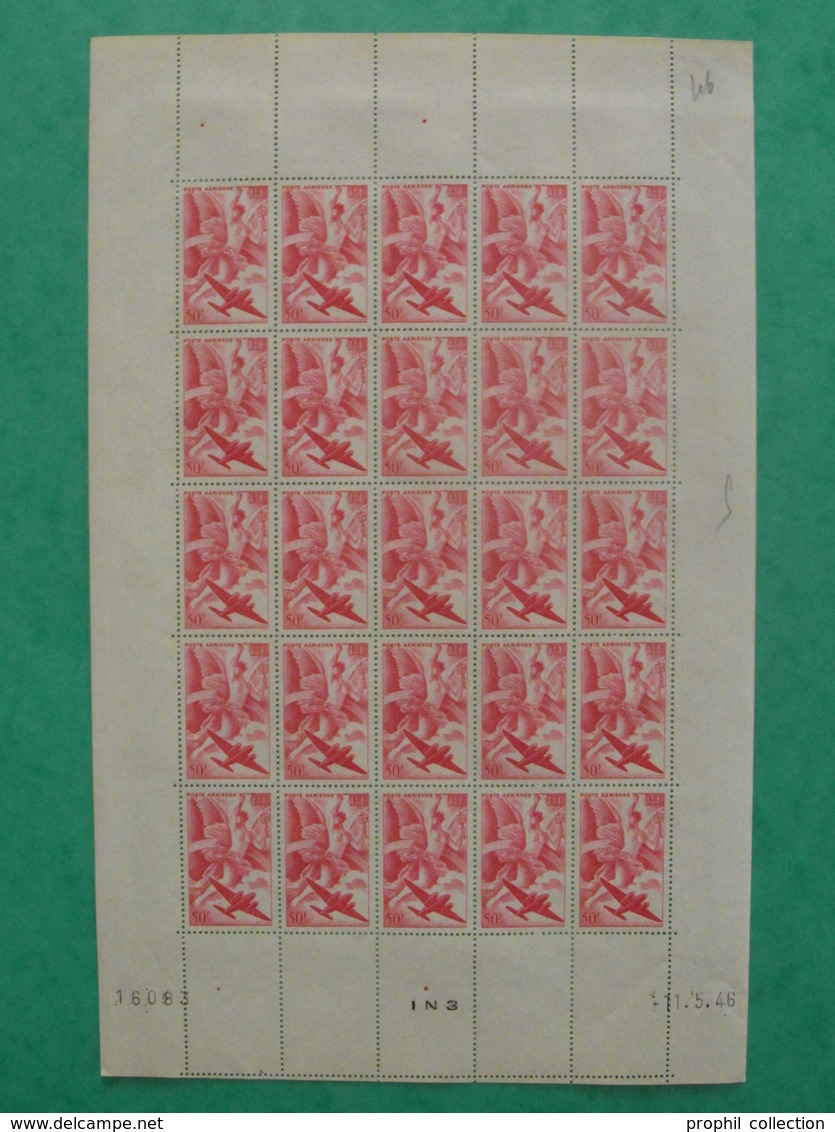 FEUILLE COMPLETE NEUF ** De 25 TIMBRES POSTE AERIENNE N° 17 SÉRIE MYTHOLOGIQUE 1946 1947 PA - Feuilles Complètes