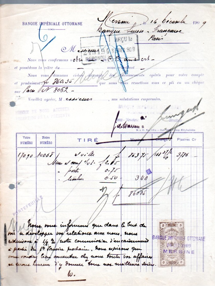 Mersine RARE Fiscal Document 1909 (FT-11b) - Covers & Documents