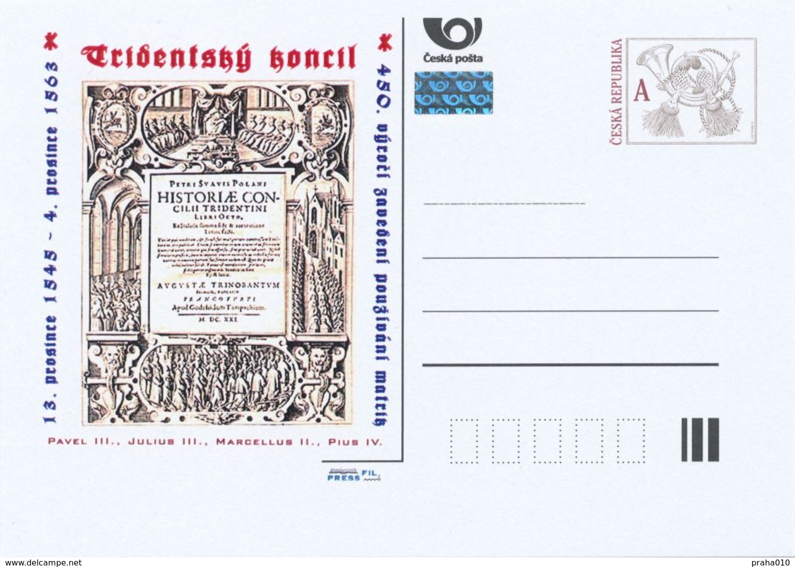 Rep. Ceca / Cart. Postali (Pre2013/52) Il Concilio Di Trento; 450 Ann. Dell'uso Di Registri; Pavel III, Julius III .. - Cartoline Postali