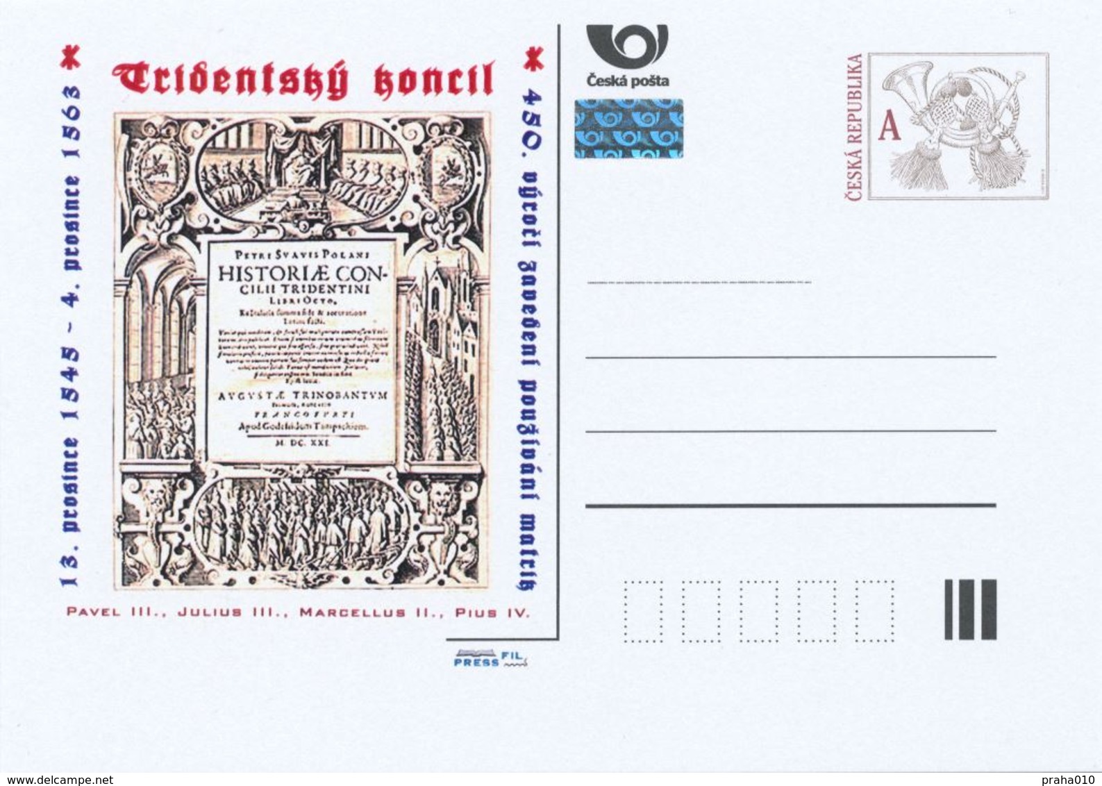 Rep. Ceca / Cart. Postali (Pre2013/52) Il Concilio Di Trento; 450 Ann. Dell'uso Di Registri; Pavel III, Julius III .. - Christentum