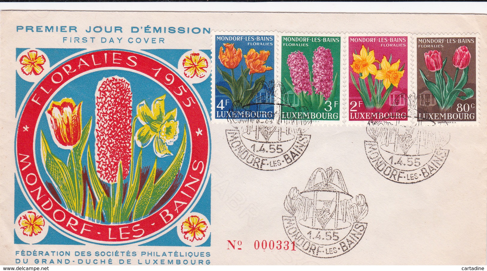 FDC - Luxembourg - Floralies 1955 - Mondorf-Les-Bains - 1955 - Timbres N° 490/3 - FDC