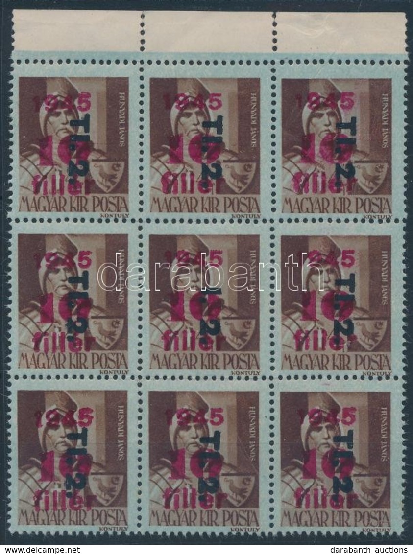 ** 1946 Betűs Tl.2./10f/4f Kilencestömb Benne 'T' Nélküli Tévnyomat  / Mi 866 Block Of 9 With Error Missing 'T' - Sonstige & Ohne Zuordnung