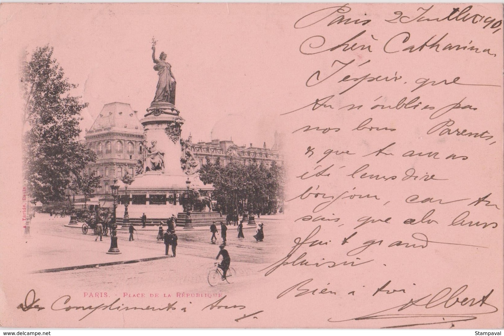 PARIS - PLACE DE LA RÉPUBLIQUE - CARTE ROSE - Squares