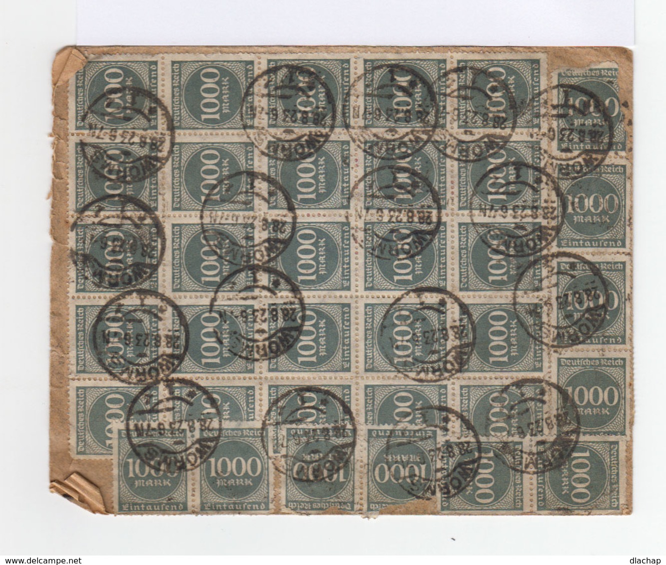 Allemagne Inflation. 59 Timbres 1000 Mark Deutches Reic Vert, Oblitérés Worms 1923. (661) - Lettres & Documents